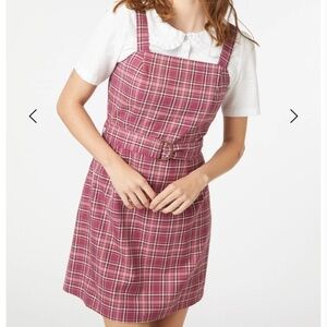 Pink plaid Pinafore dress with belt